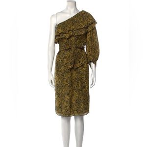 Apiece Apart Dress | One Shoulder Yellow Rock Mid Knee Length Dress Floral 4